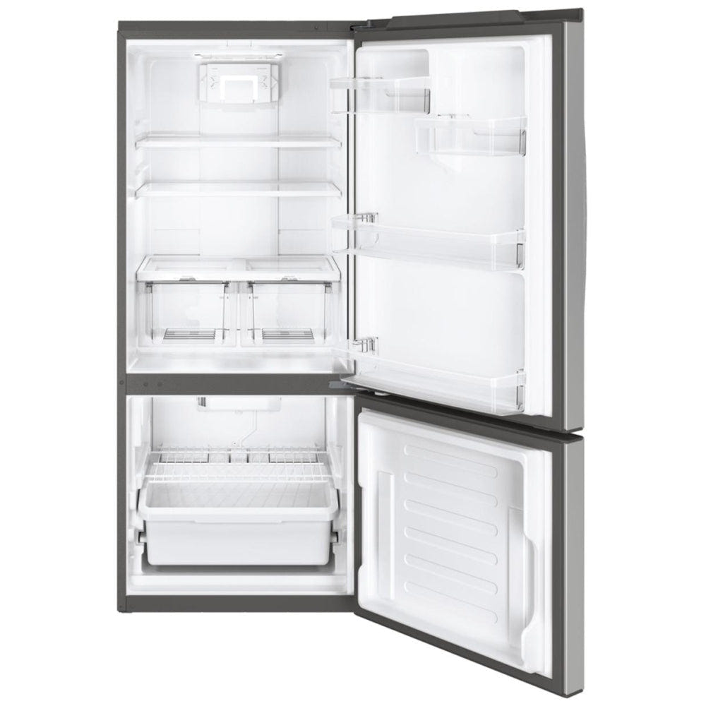 GE GBE21AYRKFS Bottom Freezer Refrigerator, 30 inch Width, ENERGY STAR Certified, 20.9 cu. ft. Capacity, Stainless Steel colour Glass Shelves, Frost Guard