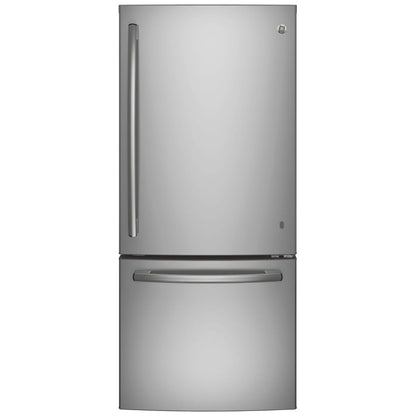 GE GBE21AYRKFS Bottom Freezer Refrigerator, 30 inch Width, ENERGY STAR Certified, 20.9 cu. ft. Capacity, Stainless Steel colour Glass Shelves, Frost Guard
