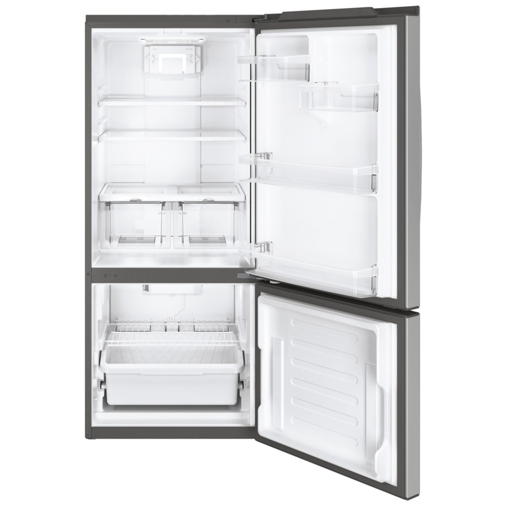 GE GBE21AYRKFS Bottom Freezer Refrigerator, 30 inch Width, ENERGY STAR Certified, 20.9 cu. ft. Capacity, Stainless Steel colour Glass Shelves, Frost Guard
