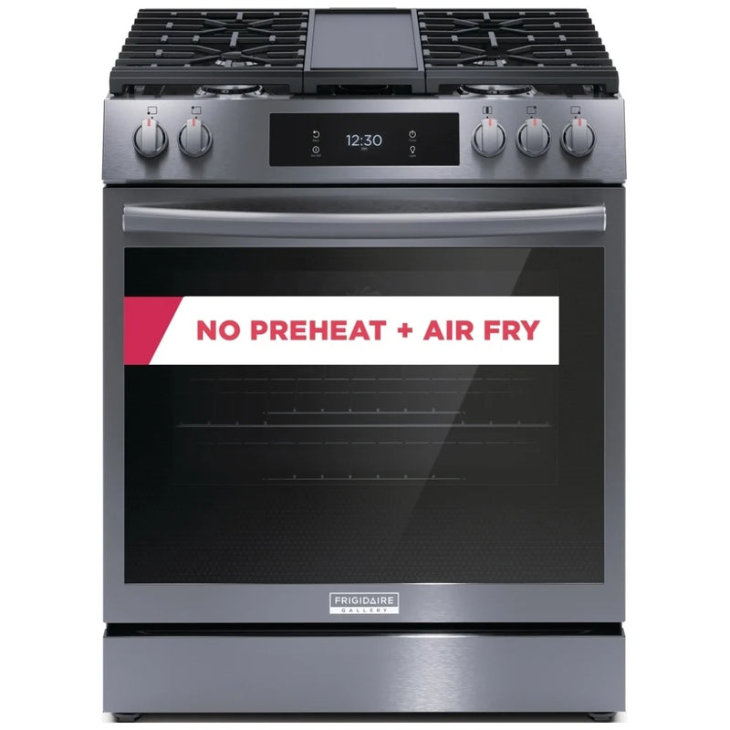 Frigidaire Gallery GCFG3060BD Gas Range, 6 cu. ft. Capacity, 30 inch Exterior Width, Self Clean, Convection, 5 Burners, Storage Drawer, Yes, 18,000 BTU Highest Burner, Black Stainless Steel colour