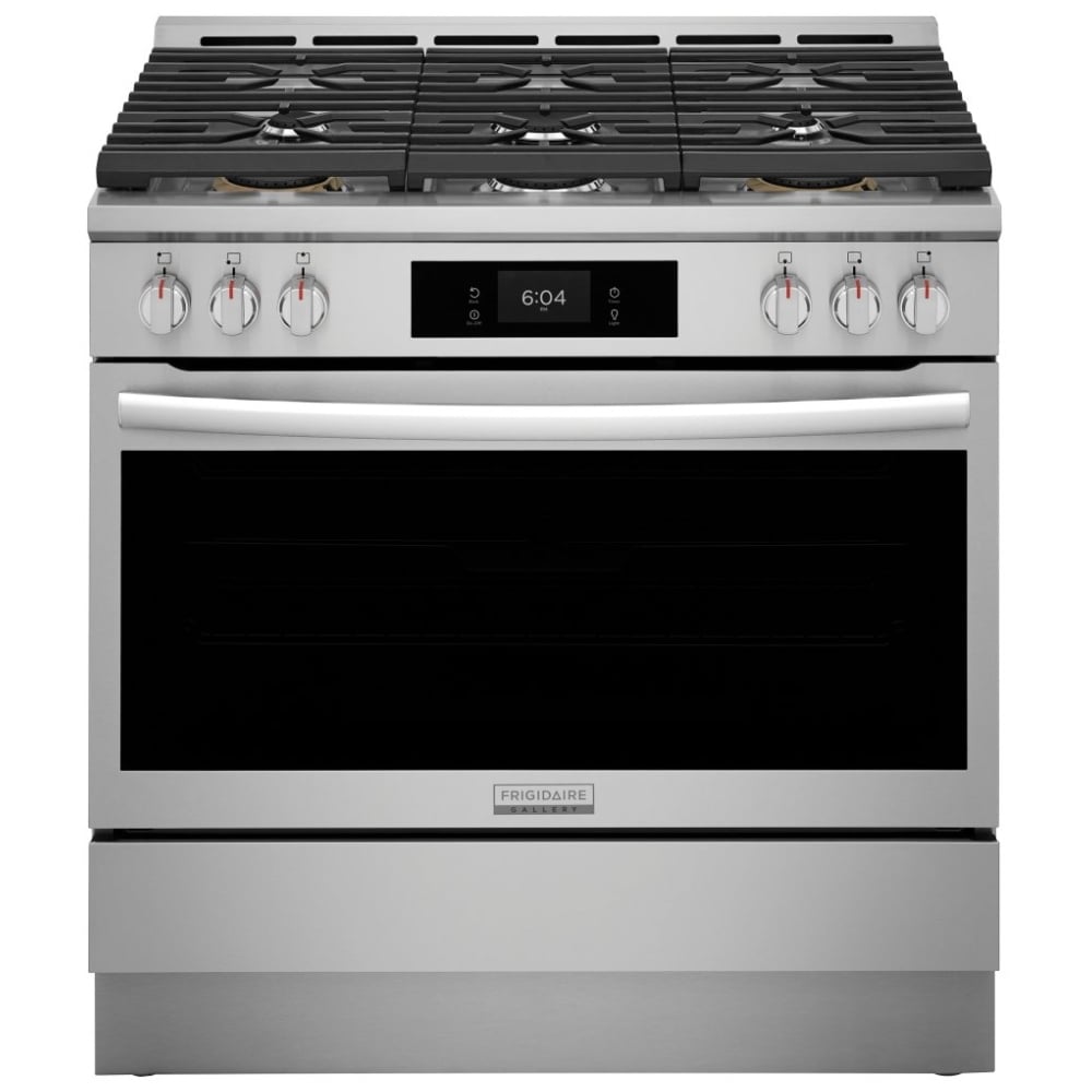 Frigidaire Gallery GCFG3661AF Gas Range, 4.6 cu. ft. Capacity, 36 inch Exterior Width, Self Clean, Convection, 6 Burners, Yes, 18,000 BTU Highest Burner, Stainless Steel colour