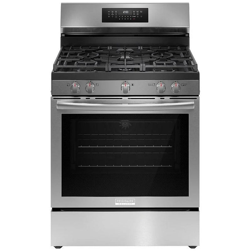 Frigidaire GCRG3059BF Gas Range, 5.1 cu. ft. Capacity, 30 inch Exterior Width, Steam Clean, True Convection, 5 Burners, Storage Drawer, & , 18,000 BTU Highest Burner, Stainless Steel colour, Extra Wide Store-More™ Drawer, ReadyCook™ Air Fry Tray