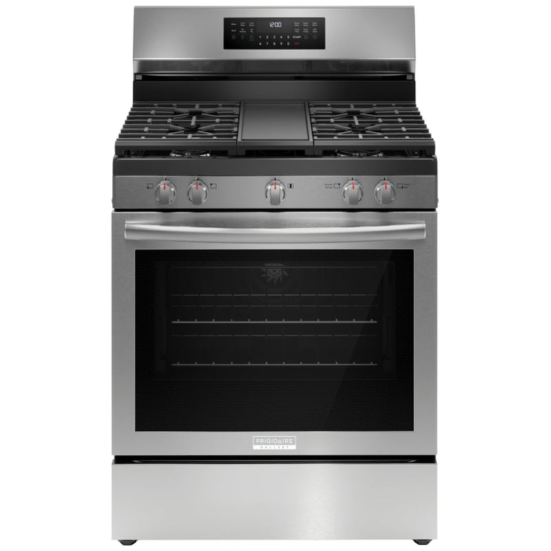Frigidaire Gallery GCRG3060BF Gas Range, 5.1 cu. ft. Capacity, 30 inch Exterior Width, Self Clean, Convection, 5 Burners, Storage Drawer, Yes, 18,000 BTU Highest Burner, Stainless Steel colour