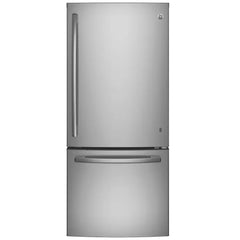 GE GDE21DYRKFS Bottom Freezer Refrigerator, 30 inch Width, Optional Ice Maker (Special Order), ENERGY STAR Certified, 21 cu. ft. Capacity, Stainless Steel colour
