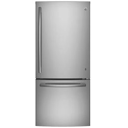 GE GDE21DYRKFS Bottom Freezer Refrigerator, 30 inch Width, Optional Ice Maker (Special Order), ENERGY STAR Certified, 21 cu. ft. Capacity, Stainless Steel colour