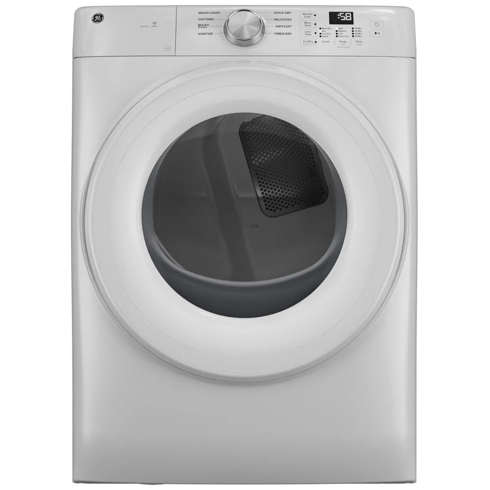 GE GFD35ESMYWW Electric Dryer, 7.8 cu. ft. Dryer Capacity, 8 Dry Cycles, 4 Temperature Settings, Vented, Stackable, Wifi Enabled, White colour