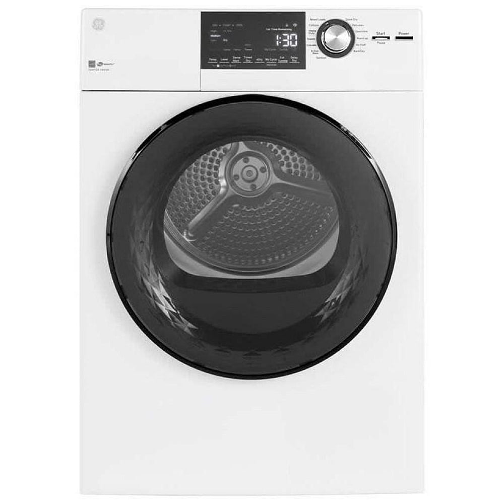 GE GFT14JSIMWW Electric Dryer, 4.1 cu. ft. Dryer Capacity, 13 Dry Cycles, 3 Temperature Settings, Ventless - Condensing, Stackable, White colour