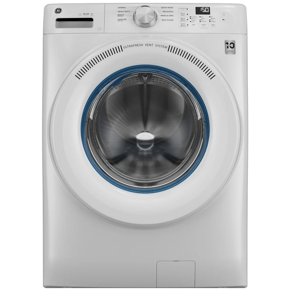 GE GFW350SSYWW Front Load Washer, 28 inch Width, 5.3 cu. ft. Washer Capacity, 1,300 RPM Washer Spin Speed, 8 Wash Cycles, 4 Temperature Settings, ENERGY STAR Certified, Wifi Enabled, White colour