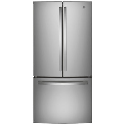 GE GNE25JYKFS French Door Refrigerator, 33 inch Width, 24.7 cu. ft. Capacity, Water Dispenser (Interior), Ice Dispenser (Freezer Located), ENERGY STAR Certified, Stainless Steel colour