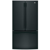 GE GNE27JGMBB French Door Refrigerator, 36 inch Width, 26.7 cu. ft. Capacity, Water Dispenser (Interior), Ice Dispenser (Freezer Located), ENERGY STAR Certified, Black colour