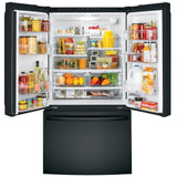 GE GNE27JGMBB French Door Refrigerator, 36 inch Width, 26.7 cu. ft. Capacity, Water Dispenser (Interior), Ice Dispenser (Freezer Located), ENERGY STAR Certified, Black colour