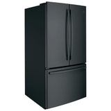GE GNE27JGMBB French Door Refrigerator, 36 inch Width, 26.7 cu. ft. Capacity, Water Dispenser (Interior), Ice Dispenser (Freezer Located), ENERGY STAR Certified, Black colour