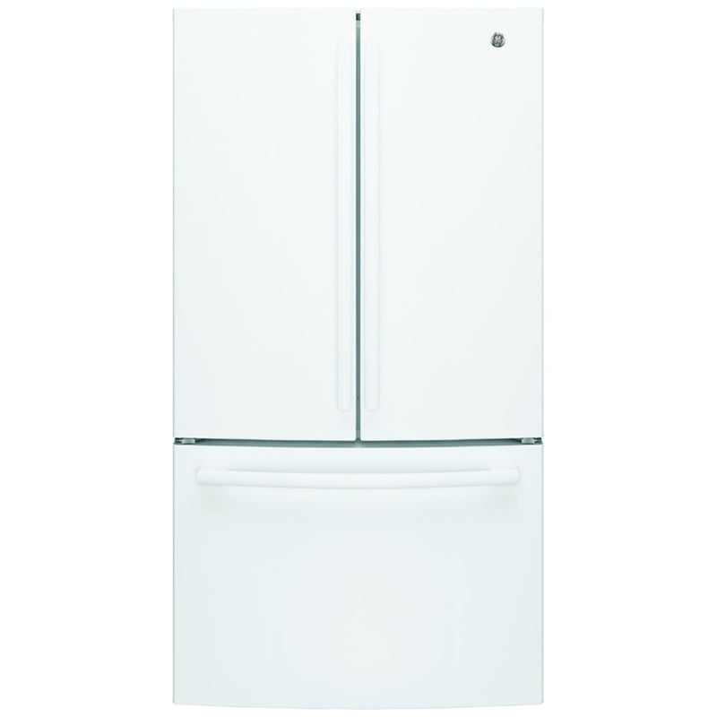 GE GNE27JGMWW French Door Refrigerator, 36 inch Width, 26.7 cu. ft. Capacity, Water Dispenser (Interior), Ice Dispenser (Freezer Located), ENERGY STAR Certified, White colour