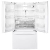 GE GNE27JGMWW French Door Refrigerator, 36 inch Width, 26.7 cu. ft. Capacity, Water Dispenser (Interior), Ice Dispenser (Freezer Located), ENERGY STAR Certified, White colour