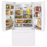 GE GNE27JGMWW French Door Refrigerator, 36 inch Width, 26.7 cu. ft. Capacity, Water Dispenser (Interior), Ice Dispenser (Freezer Located), ENERGY STAR Certified, White colour
