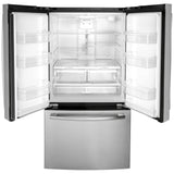 GE GNE27JYMFS French Door Refrigerator, 36 inch Width, 27 cu. ft. Capacity, Water Dispenser (Interior), Ice Dispenser (Freezer Located), ENERGY STAR Certified, Stainless Steel colour