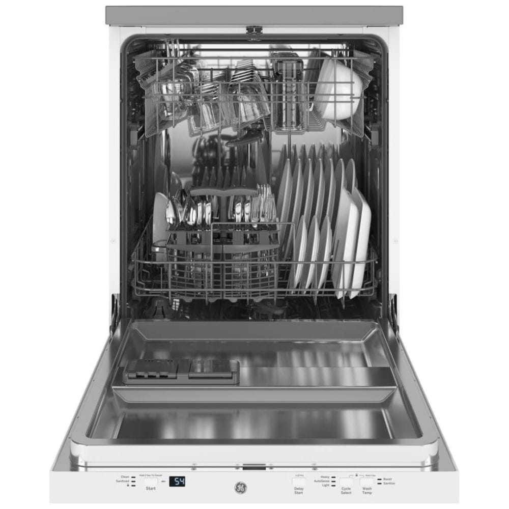 GE GPT225SGLWW Dishwasher, 24" Built-In Dishwasher, Stainless Steel Interior, 3 Wash Cycles, 12 Capacity