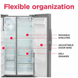 Frigidaire Gallery GRSN2620AF Side by Side Refrigerator, 36 inch Width, Ice Dispenser (Freezer Located), Water Dispenser (Interior), 26 cu. ft. Capacity, ENERGY STAR Certified, Stainless Steel colour