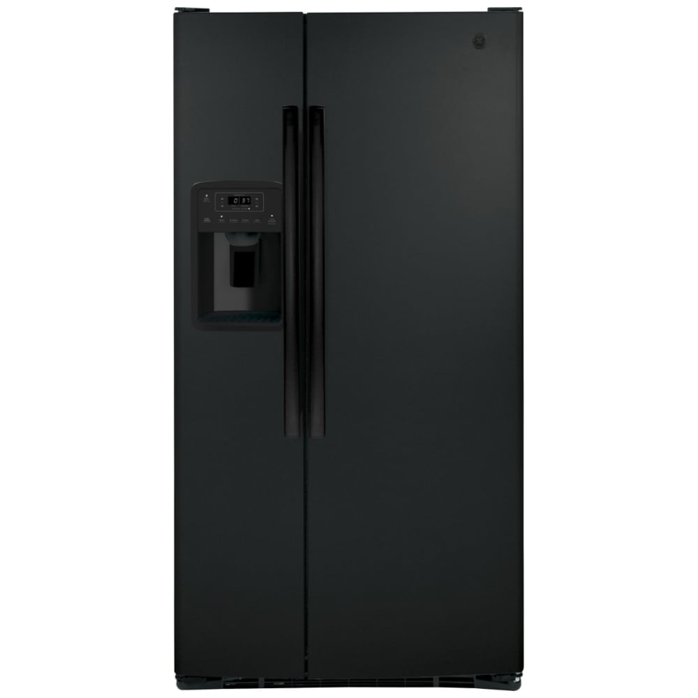 GE GSS23GGPBB Side by Side Refrigerator, 33 inch Width, Ice Dispenser (Freezer Located), Water Dispenser (Exterior), 23 cu. ft. Capacity, Black colour
