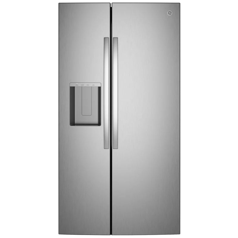 GE GSS28PYYFS Side by Side Refrigerator, 36 inch Width, Ice Dispenser (Thru Door), Water Dispenser (Exterior), 28 cu. ft. Capacity, Stainless Steel colour