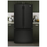 GE GWE19JGLBB Counter Depth French Door Refrigerator, 33 inch Width, 18.6 cu. ft. Capacity, Counter Depth, Water Dispenser (Interior), Ice Dispenser (Freezer Located), ENERGY STAR Certified, Black colour