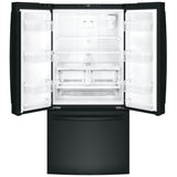 GE GWE19JGLBB Counter Depth French Door Refrigerator, 33 inch Width, 18.6 cu. ft. Capacity, Counter Depth, Water Dispenser (Interior), Ice Dispenser (Freezer Located), ENERGY STAR Certified, Black colour