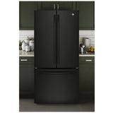 GE GWE19JGLBB Counter Depth French Door Refrigerator, 33 inch Width, 18.6 cu. ft. Capacity, Counter Depth, Water Dispenser (Interior), Ice Dispenser (Freezer Located), ENERGY STAR Certified, Black colour