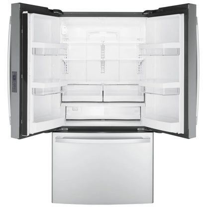 GE GWE23GYNFS Counter Depth French Door Refrigerator, 36 inch Width, ENERGY STAR Certified, Counter Depth, 23.1 cu. ft. Capacity, Ice Dispenser (Freezer Located), Stainless Steel colour