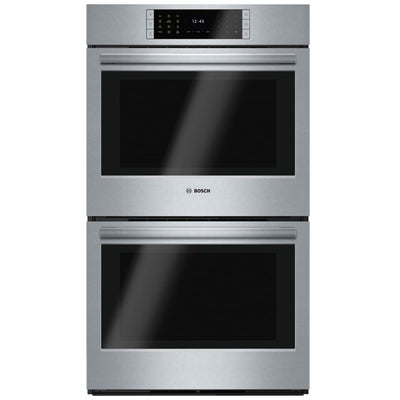 Bosch Benchmark Series HBLP651UC Double Wall Oven, 30 inch Exterior Width, Both Ovens Convection, Both Ovens Self Clean, 9 cu. ft. Capacity, Temperature Probe, Stainless Steel colour True European Convection; Telescopic Gliding Extension Rack