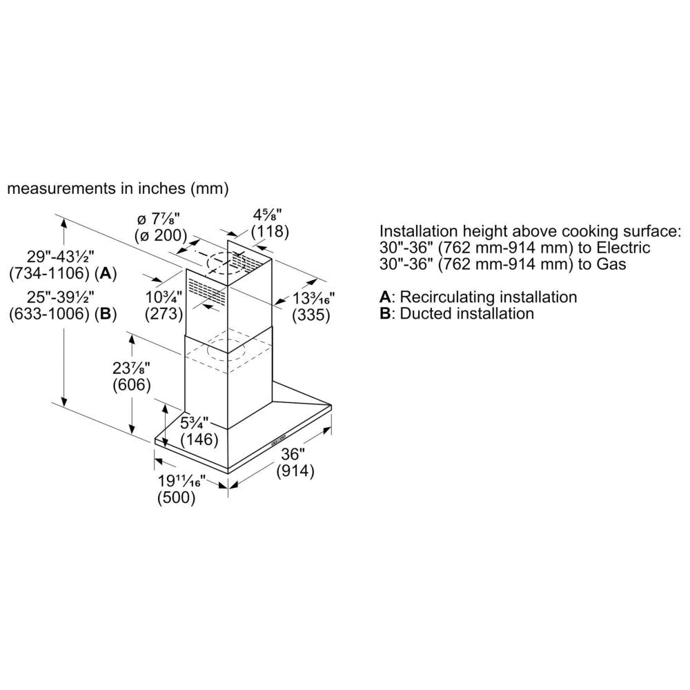 500 Series, Wall Mount Range Hoods, 36'', Stainless Steel HCP56652UC