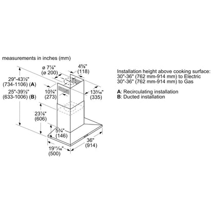 500 Series, Wall Mount Range Hoods, 36'', Stainless Steel HCP56652UC