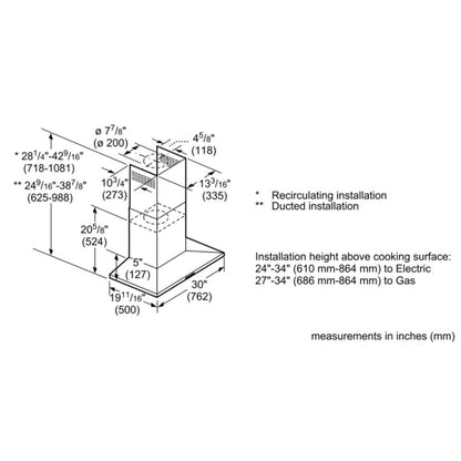 800 Series, Wall Mount Range Hoods, 30'', Black Stainless Steel HCP80641UC