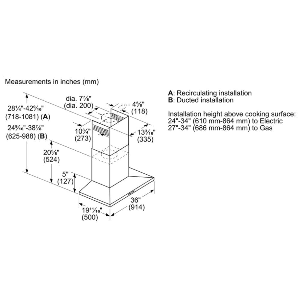 800 Series, Wall Mount Range Hoods, 36'', Black Stainless Steel HCP86641UC