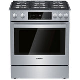 Bosch 800 Series HDI8056C Dual Fuel Range, 4.6 cu. ft. Capacity, 30 inch Exterior Width, True Convection, 5 Burners, Warming Drawer, Self Clean, Stainless Steel colour
