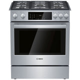 Bosch 800 Series HDI8056C Dual Fuel Range, 4.6 cu. ft. Capacity, 30 inch Exterior Width, True Convection, 5 Burners, Warming Drawer, Self Clean, Stainless Steel colour