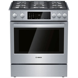 Bosch 800 Series HDI8056C Dual Fuel Range, 4.6 cu. ft. Capacity, 30 inch Exterior Width, True Convection, 5 Burners, Warming Drawer, Self Clean, Stainless Steel colour