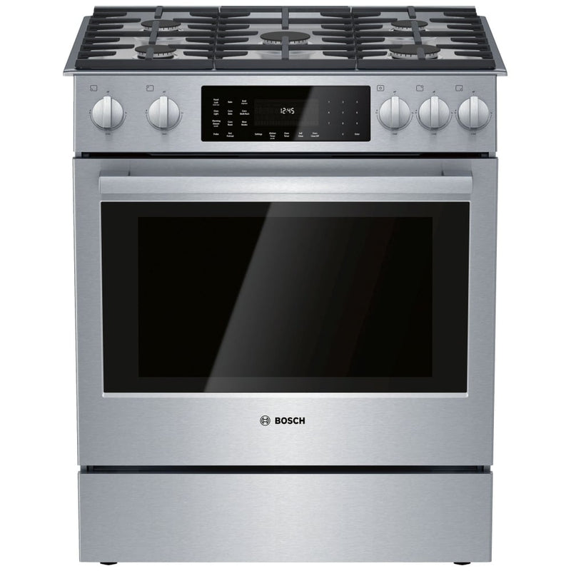 Bosch 800 Series HDI8056C Dual Fuel Range, 4.6 cu. ft. Capacity, 30 inch Exterior Width, True Convection, 5 Burners, Warming Drawer, Self Clean, Stainless Steel colour