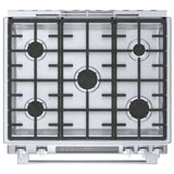 Bosch 800 Series HDI8056C Dual Fuel Range, 4.6 cu. ft. Capacity, 30 inch Exterior Width, True Convection, 5 Burners, Warming Drawer, Self Clean, Stainless Steel colour