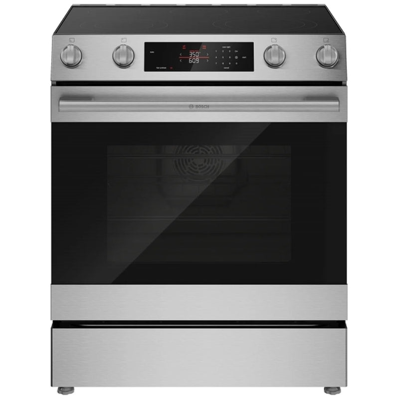 Bosch 300 Series HEF3050MC Electric Range, 5.8 cu. ft. Capacity, 30 inch Exterior Width, True Convection, 5 Burners, Storage Drawer, Air Fry, Steam & Self Clean, 3,300 W Highest Element, Stainless Steel colour, Home Connect™