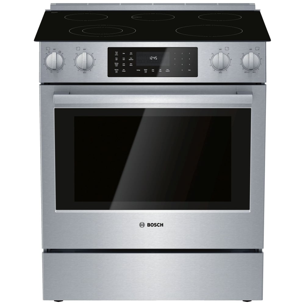 Bosch 800 Series HEI8056C Electric Range, 4.6 cu. ft. Capacity, 30 inch Exterior Width, True Convection, 5 Burners, Warming Drawer, Air Fry, Self Clean, 3,200 W Highest Element, Stainless Steel colour