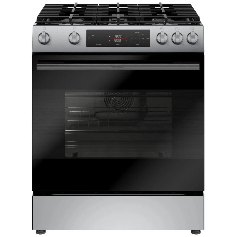 Bosch 300 Series HGF1050MUC Gas Range, 5.8 cu. ft. Capacity, 30 inch Exterior Width, Self Clean, Convection, 5 Burners, Storage Drawer, Air Fry, 16,000 BTU Highest Burner, Stainless Steel colour