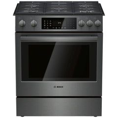Bosch 800 Series HGI8046UC Gas Range, 4.8 cu. ft. Capacity, 30 inch Exterior Width, Self Clean, True Convection, 5 Burners, Warming Drawer, 18,000 BTU Highest Burner, Black Stainless Steel colour