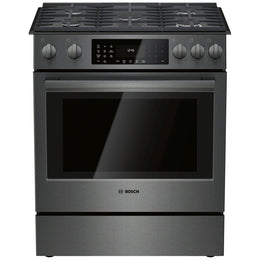 Bosch 800 Series HGI8046UC Gas Range, 4.8 cu. ft. Capacity, 30 inch Exterior Width, Self Clean, True Convection, 5 Burners, Warming Drawer, 18,000 BTU Highest Burner, Black Stainless Steel colour
