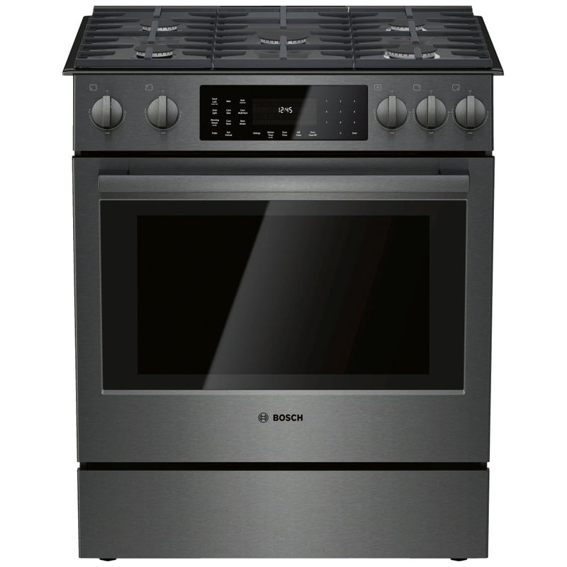 Bosch 800 Series HGI8046UC Gas Range, 4.8 cu. ft. Capacity, 30 inch Exterior Width, Self Clean, True Convection, 5 Burners, Warming Drawer, 18,000 BTU Highest Burner, Black Stainless Steel colour