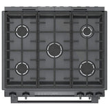 Bosch 800 Series HGI8046UC Gas Range, 4.8 cu. ft. Capacity, 30 inch Exterior Width, Self Clean, True Convection, 5 Burners, Warming Drawer, 18,000 BTU Highest Burner, Black Stainless Steel colour