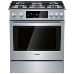 Bosch Benchmark Series HGIP056UC Gas Range, 4.8 cu. ft. Capacity, 30 inch Exterior Width, Self Clean, True Convection, 5 Burners, Warming Drawer, 20,000 BTU Highest Burner, Stainless Steel colour