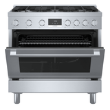 Bosch 800 Series HGS8645UC Gas Range, 3.5 cu. ft. Capacity, 36 inch Exterior Width, Manual Clean, Convection, 6 Burners, 18,000 BTU Highest Burner, Black Stainless Steel colour