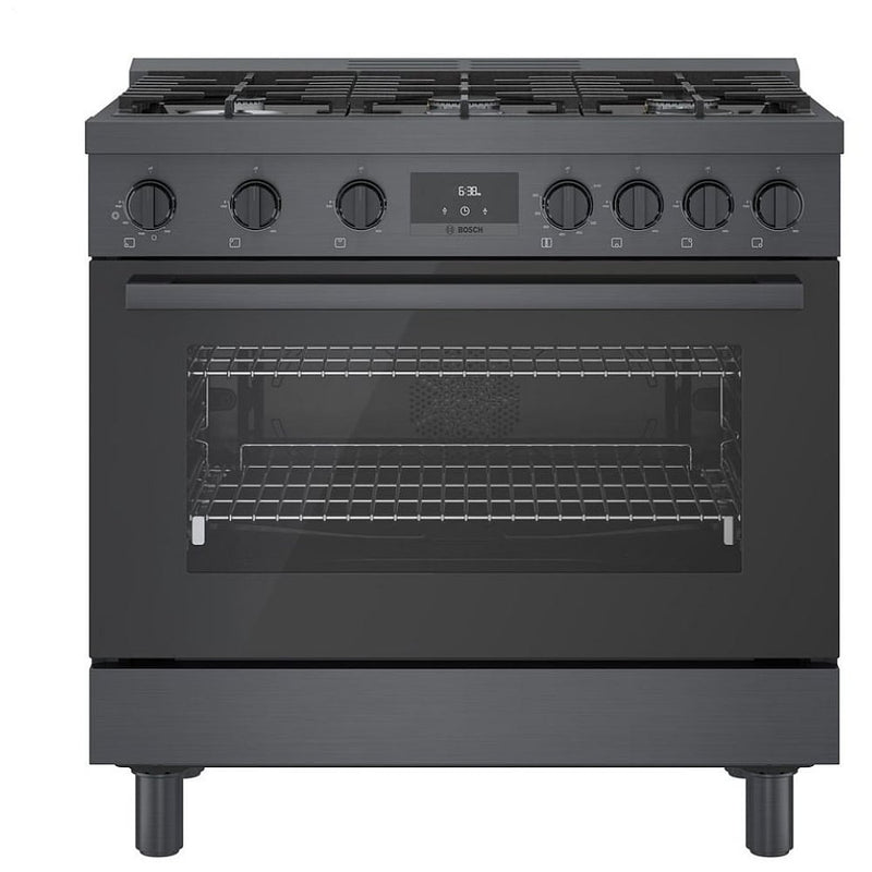 Bosch 800 Series HGS8645UC Gas Range, 3.5 cu. ft. Capacity, 36 inch Exterior Width, Manual Clean, Convection, 6 Burners, 18,000 BTU Highest Burner, Black Stainless Steel colour