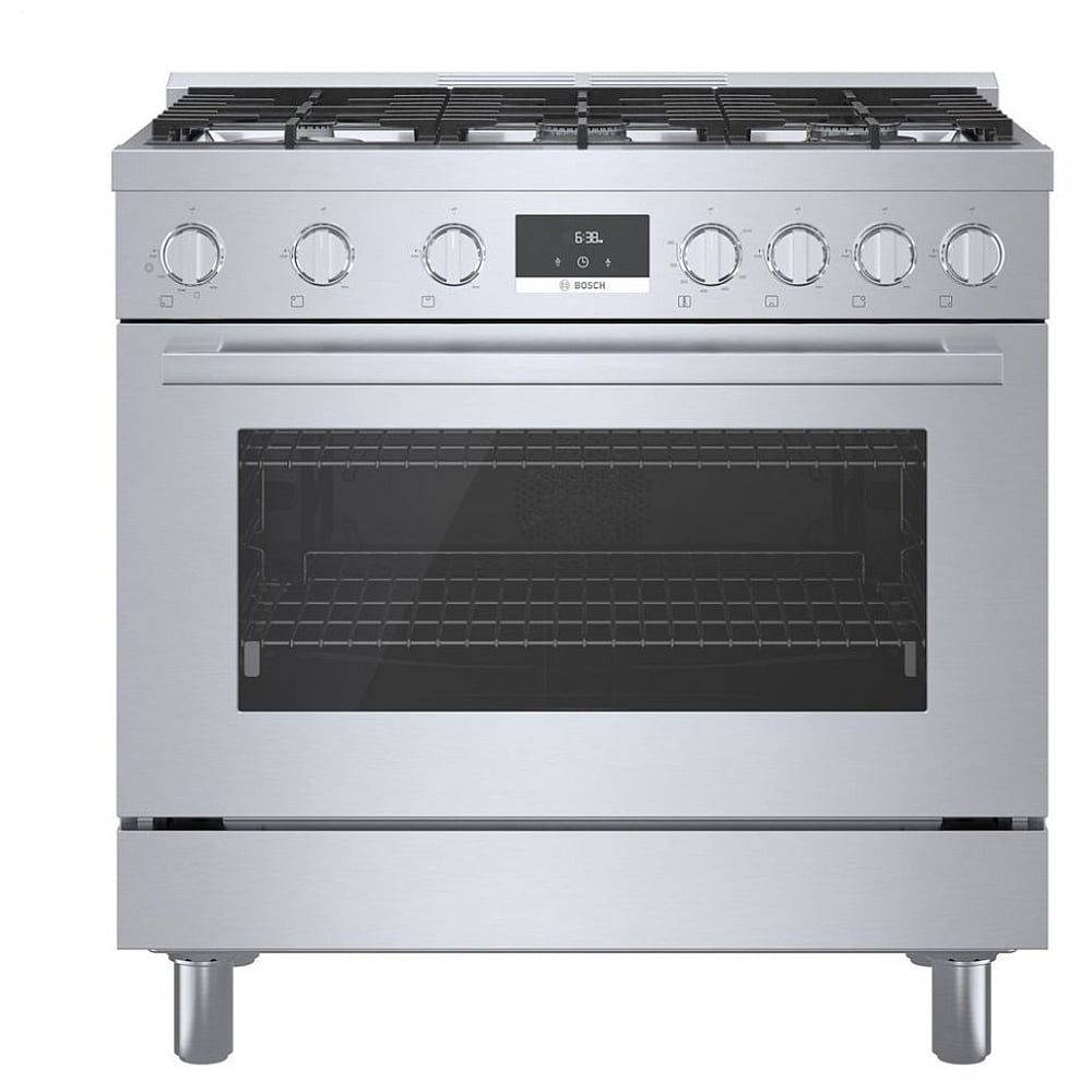 Bosch 800 Series HGS8655UC Gas Range, 3.5 cu. ft. Capacity, 36 inch Exterior Width, Manual Clean, Convection, 6 Burners, 18,000 BTU Highest Burner, Stainless Steel colour
