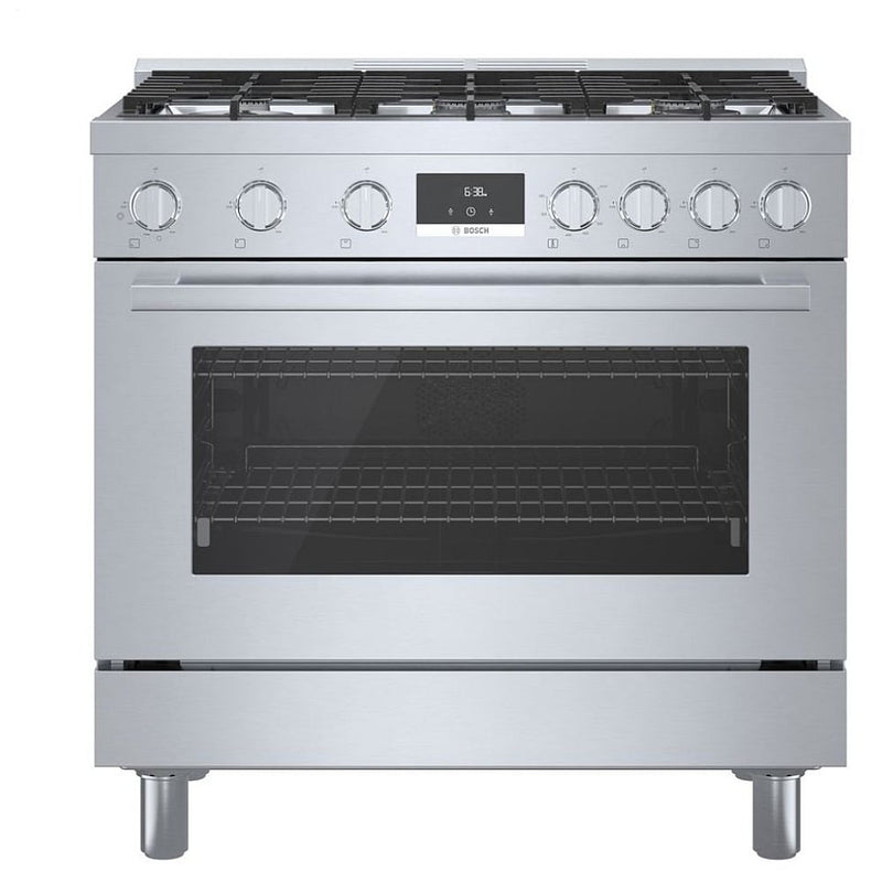 Bosch 800 Series HGS8655UC Gas Range, 3.5 cu. ft. Capacity, 36 inch Exterior Width, Manual Clean, Convection, 6 Burners, 18,000 BTU Highest Burner, Stainless Steel colour